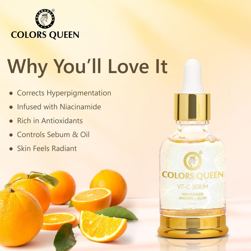 COLORS QUEEN Colors Queen Vitamin C Face Serum 30 ml LightWeight Non Greasy Niacinamide Face Serum Anti Dullness Brightening Face Serum for Glowing Skin Suitable for All Skin Types - Image 4