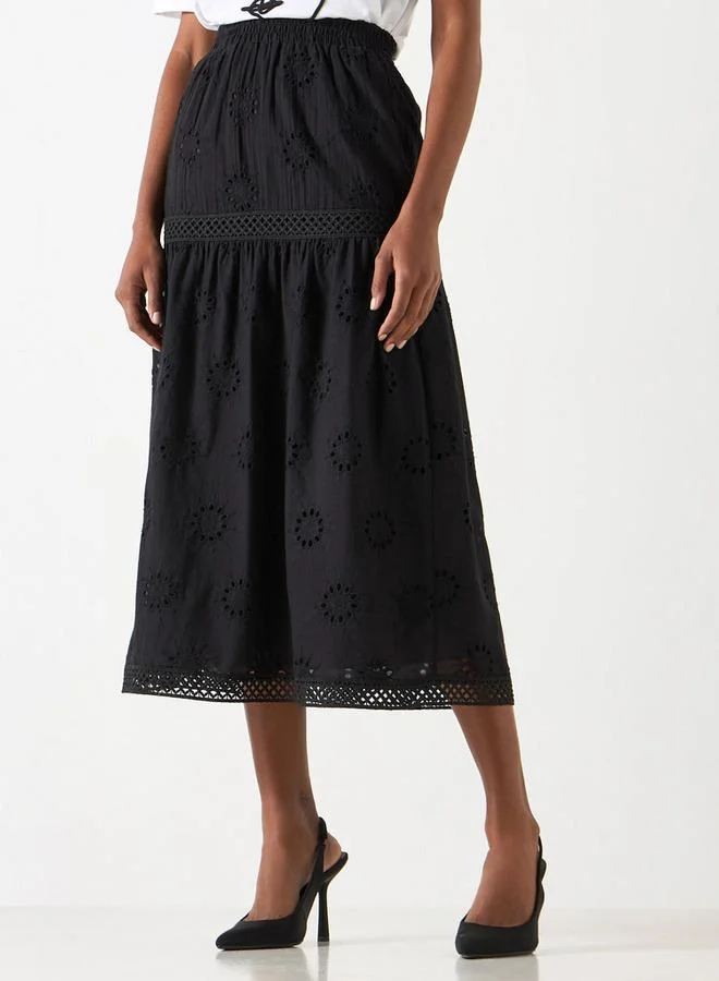 2Xtremz 2xtremz Schiffli Textured A-line Midi Skirt with Elasticated Waistband