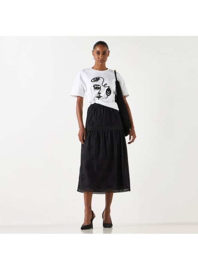 2Xtremz 2xtremz Schiffli Textured A-line Midi Skirt with Elasticated Waistband  - Image 1