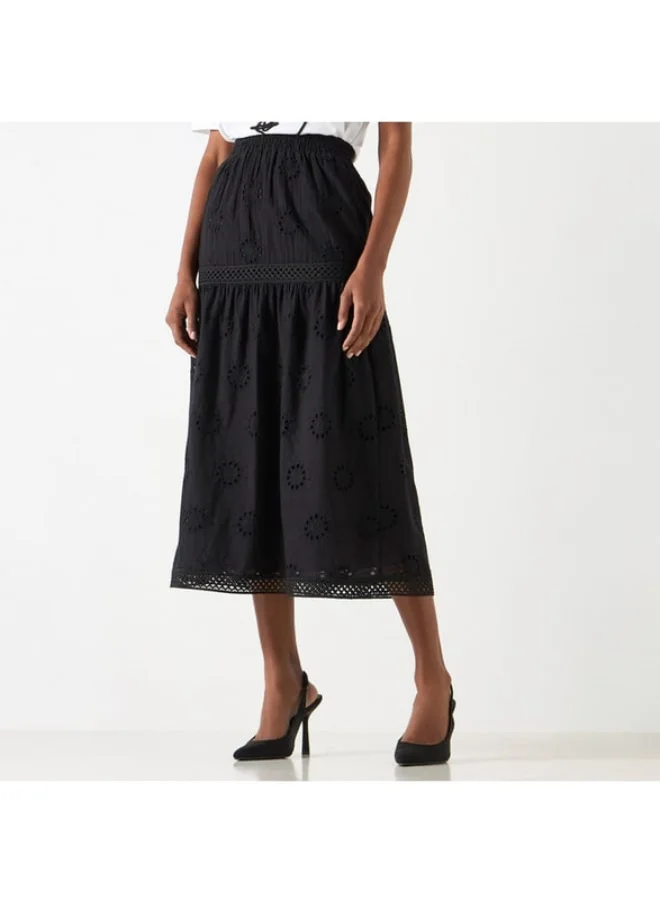 2Xtremz 2xtremz Schiffli Textured A-line Midi Skirt with Elasticated Waistband