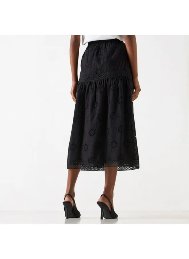 2Xtremz 2xtremz Schiffli Textured A-line Midi Skirt with Elasticated Waistband