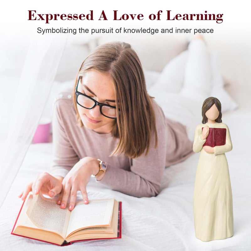 Cuayaes Book Lover Gifts for Women Readers, Teachers, Graduates, Students, Bookshelf Decor Aesthetic Hand Painted Sculpted Figure for Home Desk Office Living Room Decor - Image 2