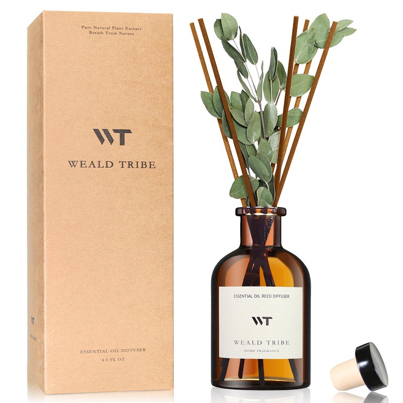 WEALD TRIBE Flower Reed Diffuser Set Eucalyptus & Lavender Scent For Bathroom Accessories Shelf Decor & Air Fresheners, Sticks Defusers With 4.0 fl oz Essential Oils, House Bedroom Office Decor & Gift - Image 1