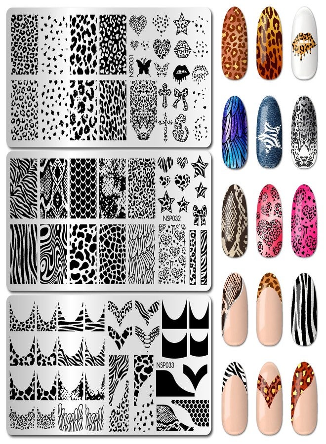 Arbuya Animal Print Nail Stamping Plates Set of 3 - Leopard, Zebra, Snake Skin & French Manicure Designs for Wild & Chic Nail Art Tools for DIY Print Manicure Salon Design Gift Supplies - Image 1