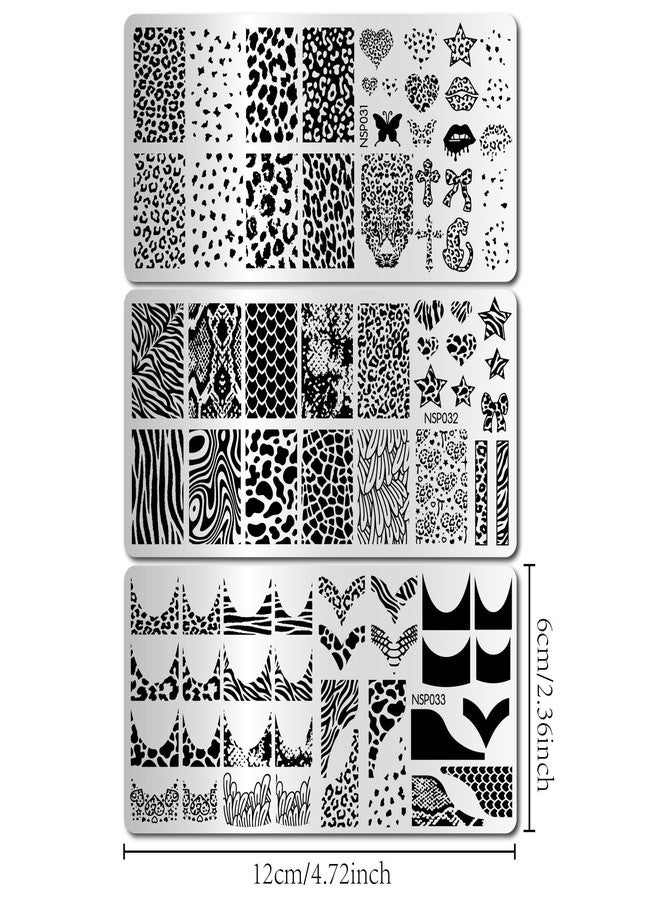 Arbuya Animal Print Nail Stamping Plates Set of 3 - Leopard, Zebra, Snake Skin & French Manicure Designs for Wild & Chic Nail Art Tools for DIY Print Manicure Salon Design Gift Supplies - Image 2