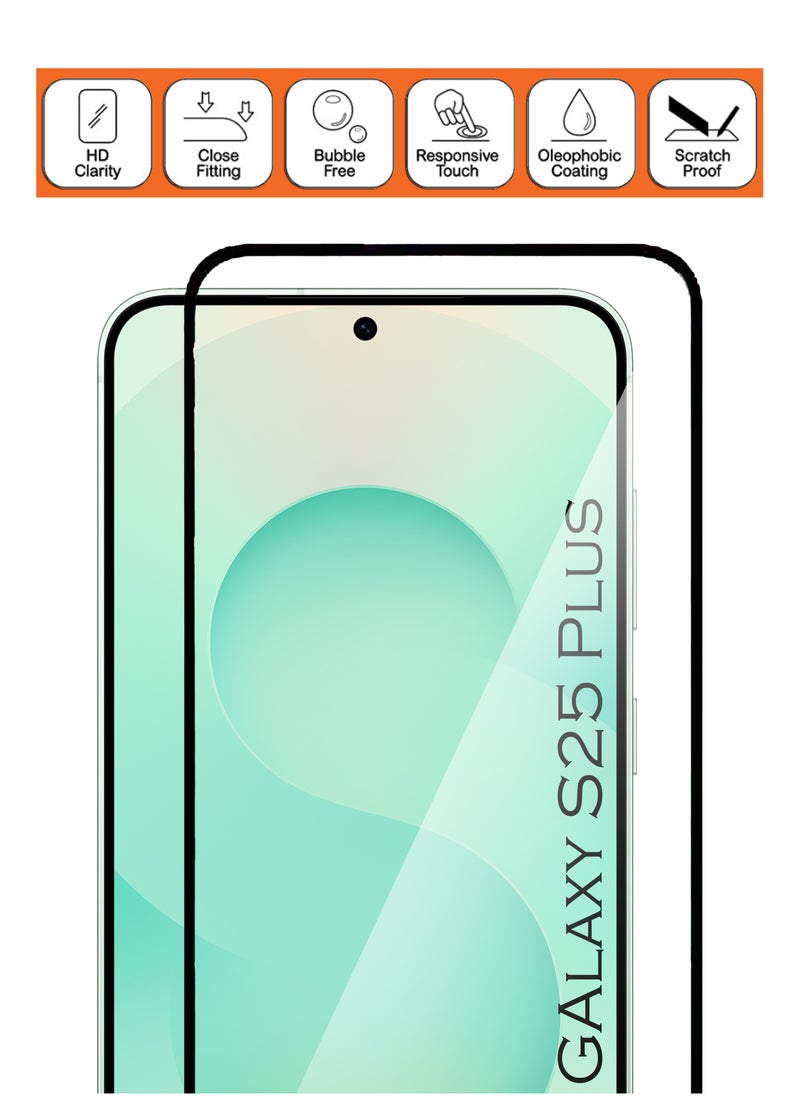 Generic - For Samsung Galaxy S25 Plus - Fingerprint Unlock Compatibe Tempered Glass Screen Protector - Advanced Border-Less Full Edge to Edge ,Shatterproof , High Responsiveness , Higher Transparency , Quick to Install ,Anti-scratch and Bubble-free Screen Protector [100% Fingerprint Unlock]- Black - Image 1