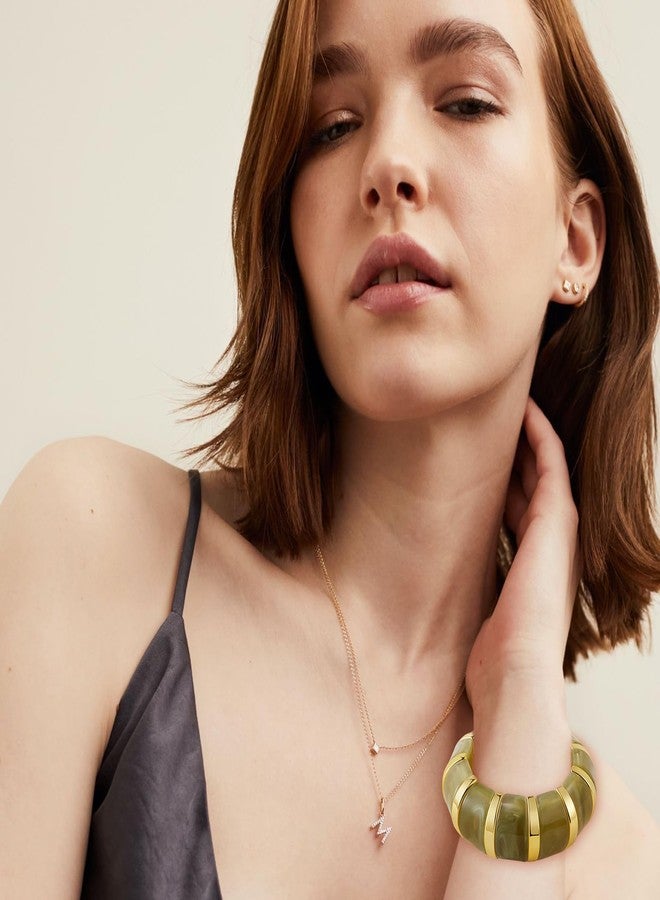 YBMYCM Acrylic Chunky Bangles Bracelets for Women Resin Gold-plated Stackable Stretch Bracelet Wide Wristbands Gift Jewelry - Image 3