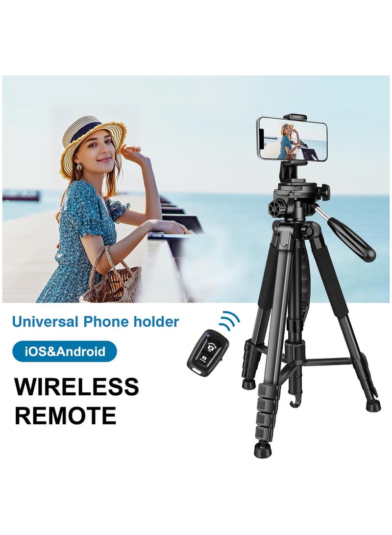 Beauenty 168cm Camera Tripod, Phone Tripod with Remote, Lightweight Portable Aluminum Travel Tripod for Phone/Android, Tripod for Mobile for Selfies/Live/Video Recording - Black - Image 3
