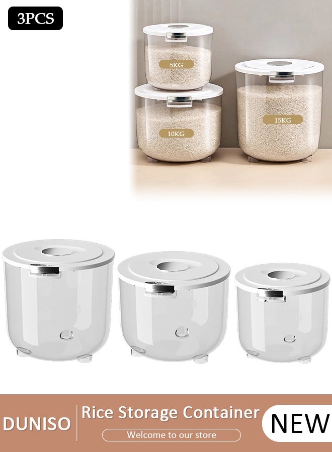 DUNISO Grain Storage Bucket,Rice Storage Container,Household Rice Barrel,Kitchen multifunctional grain container,Transparent Insect-proof Moisture-proof Sealed Rice Bucket with Pop Up Lid  for Kitchen Pantry Organizer - Image 1