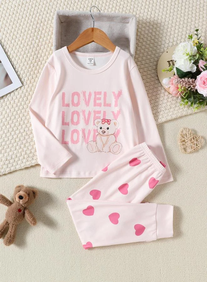 Take Two Girls Pink Lovely Bear T-Shirt and Pyjama Set