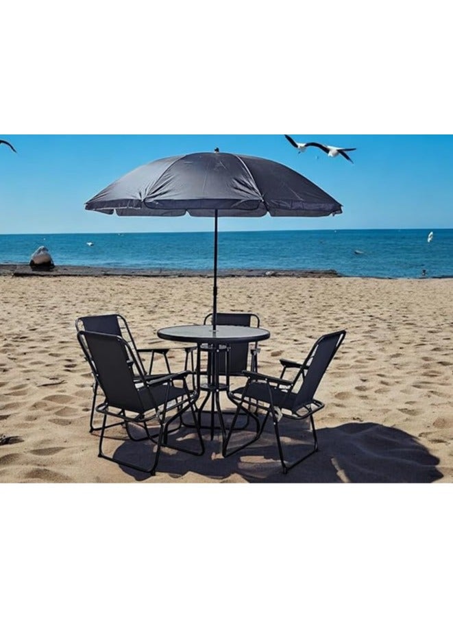 5-Piece Outdoor Patio Furniture Set MH-FS6-BLACK with Umbrella, Table, and 4 Folding Chairs - Durable and Stylish for Backyard and Garden - Image 2