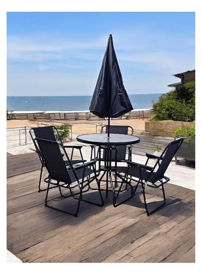 5-Piece Outdoor Patio Furniture Set MH-FS6-BLACK with Umbrella, Table, and 4 Folding Chairs - Durable and Stylish for Backyard and Garden - Image 3