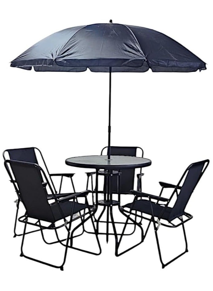 5-Piece Outdoor Patio Furniture Set MH-FS6-BLACK with Umbrella, Table, and 4 Folding Chairs - Durable and Stylish for Backyard and Garden - Image 4