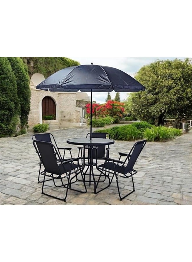 5-Piece Outdoor Patio Furniture Set MH-FS6-BLACK with Umbrella, Table, and 4 Folding Chairs - Durable and Stylish for Backyard and Garden - Image 5