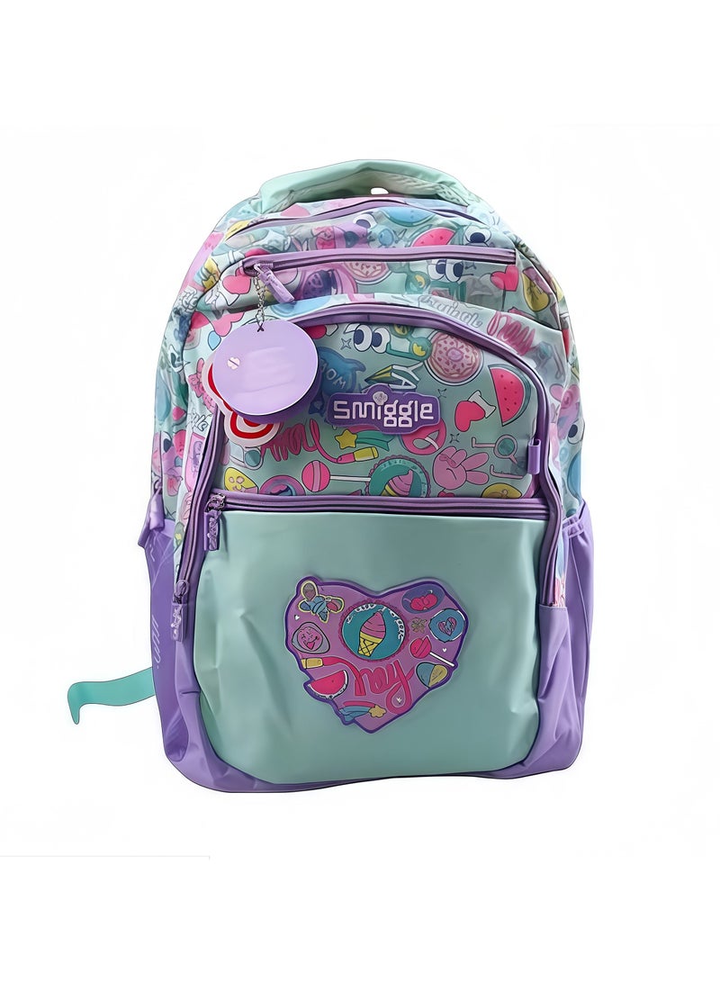 Smiggle حقيبة مدرسية لطالبات سمجلي بطبعة حب للمدارس الابتدائية والثانوية، حقيبة ترفيهية خارجية، حقيبة ظهر 42*30 سم