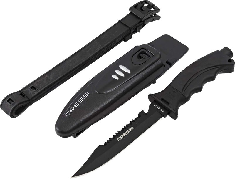 Cressi Borg Diving Knives, Black/Black, Pointed Tip - Image 1