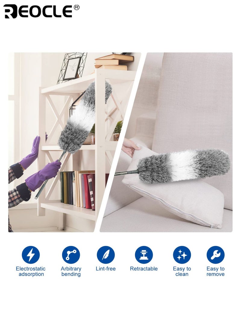 ريوكل فرشة غبار قابلة للسحب مع رأس قابل للثني عمود تمديد 2.8 متر ومكنسة 40 سم منظف يدوي معدني متين للأسقف العالية والمراوح والسيارات والأثاث - Image 5