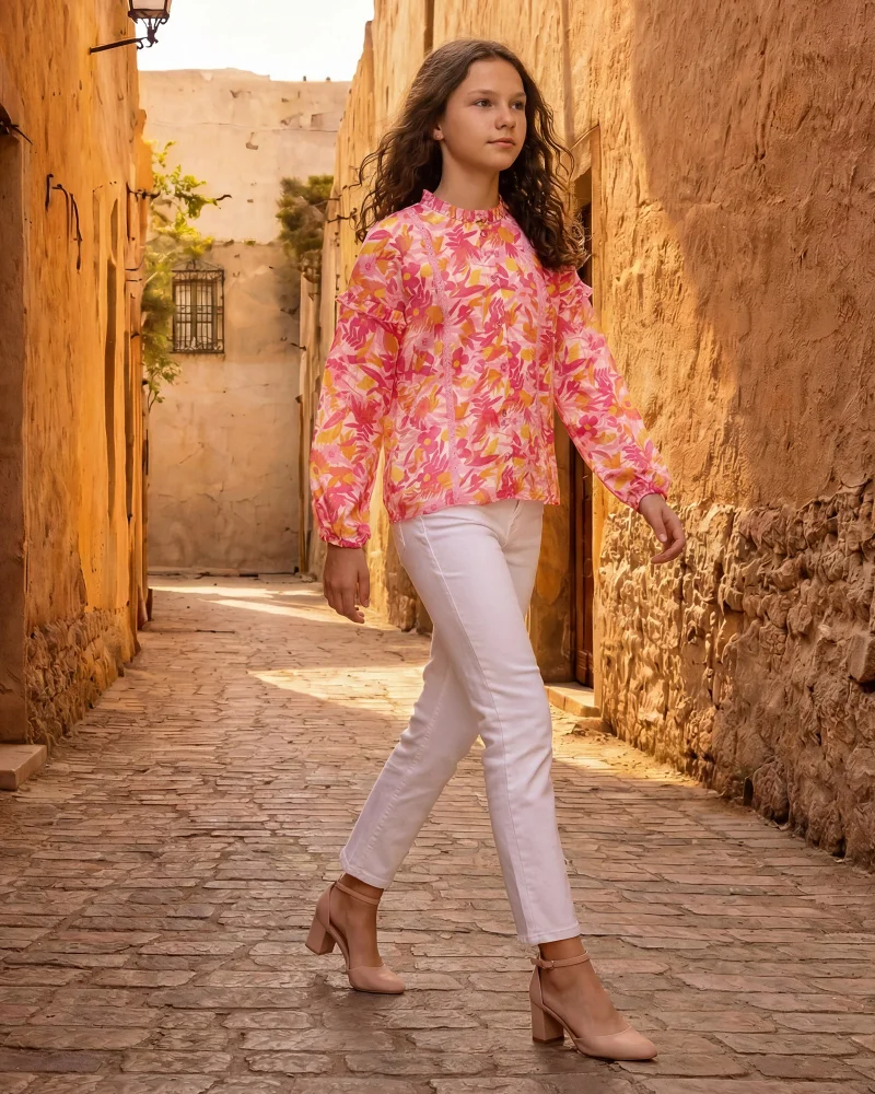 Redtag Senior Girls Fuchsia Printed Long Sleeve Blouse