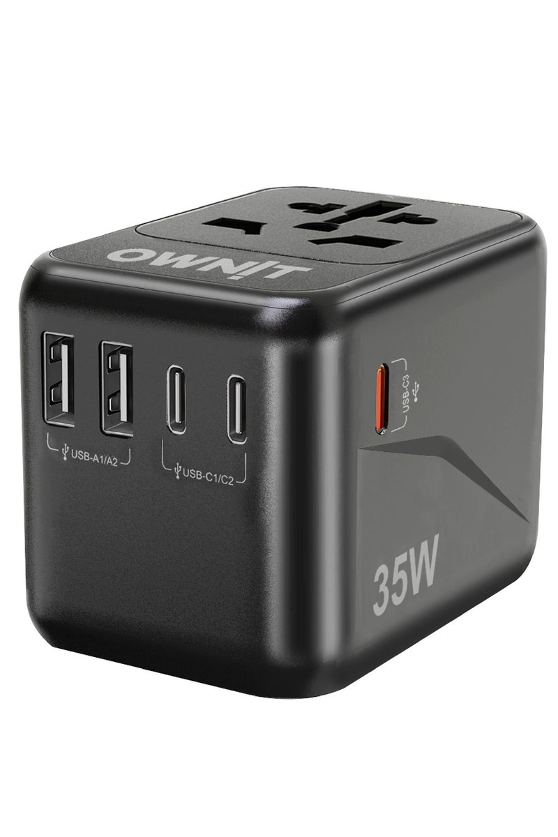 Ownit [2025 UPGRADED] OWNIT 35.5W PD Travel Adapter, 35W/QC 3.0 PD Type-C International Adapter, Universal Travel Adapter with 3 Fast Charging Type C Ports, 2 USB Ports for USA, UK and AUS with Zipper Pouch - Image 1