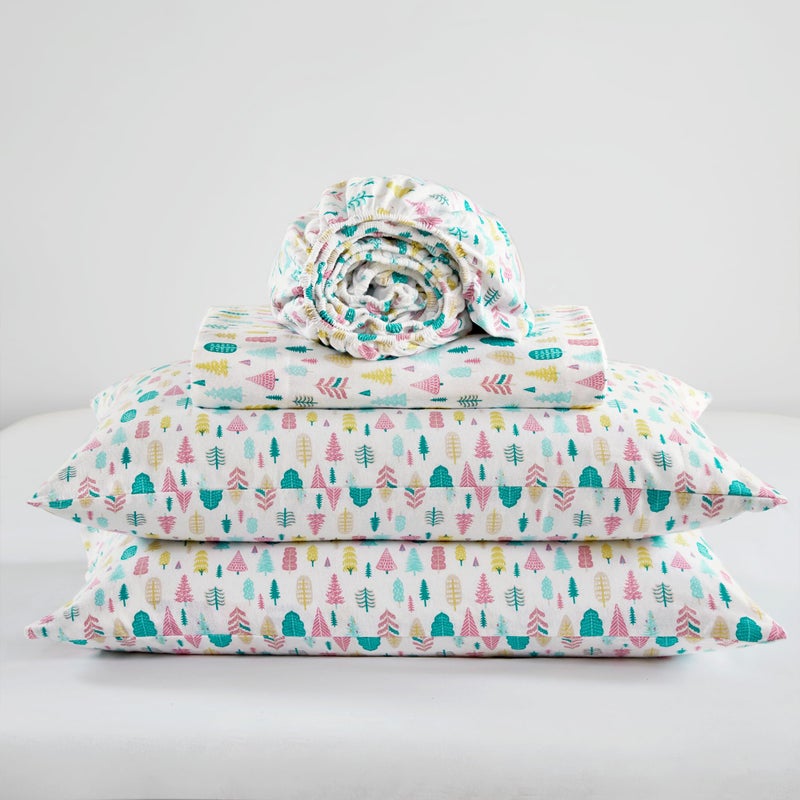 Intelligent Design Cozy Soft 100 Cotton Flannel Sheets Breathable Festive Adorable Print Cotton Flannel Sheet Set Deep Pocket Sheet Fits Up to 16 Mattress Queen White Holiday Trees 4 Piece - Image 2