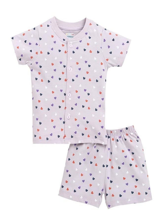 BUMZEE طقم جابلا وشورت نصف كم من قطن بومزي للبنات الصغيرات باللون الأرجواني - 6-9 أشهر (Peb10435D-lic) - Image 1