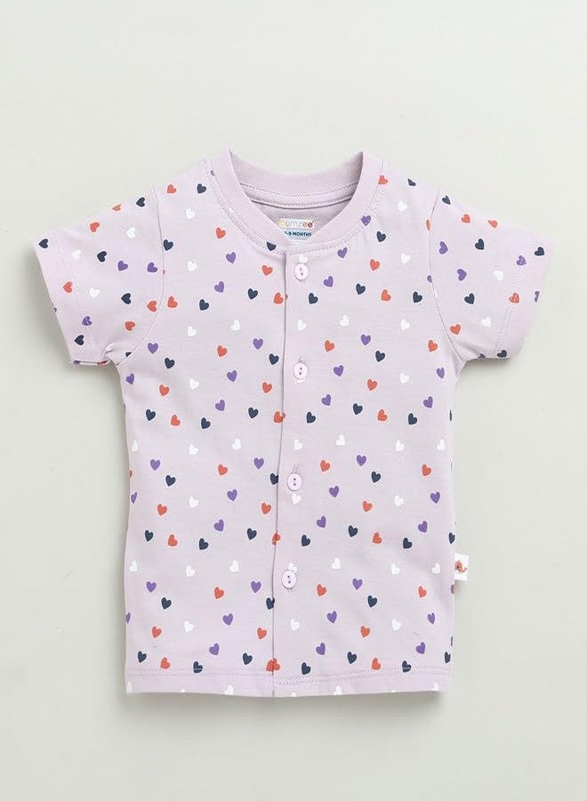 BUMZEE طقم جابلا وشورت نصف كم من قطن بومزي للبنات الصغيرات باللون الأرجواني - 6-9 أشهر (Peb10435D-lic) - Image 2