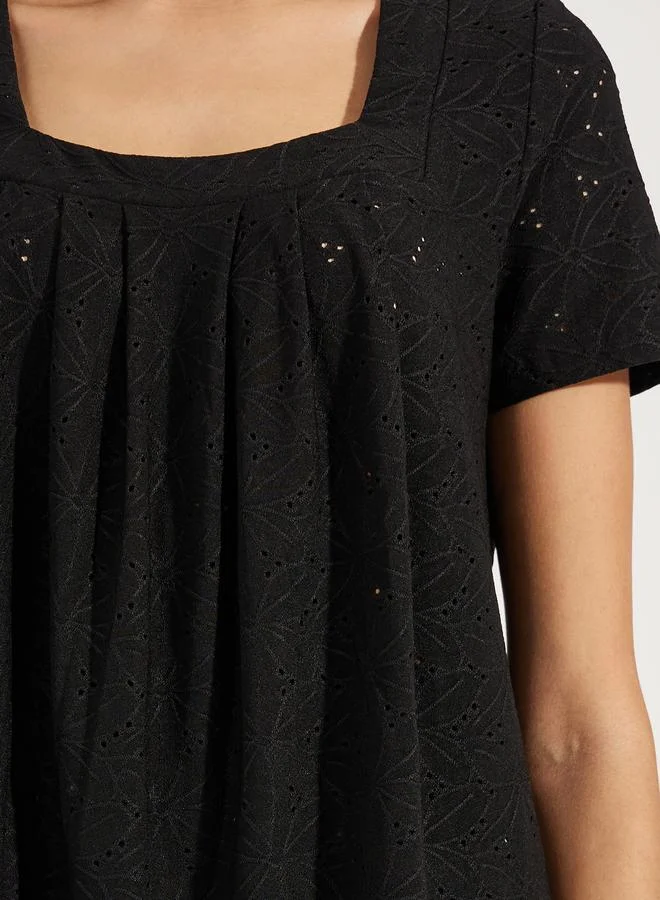 Styli Square Neck Schiffli Textured Top by Styli