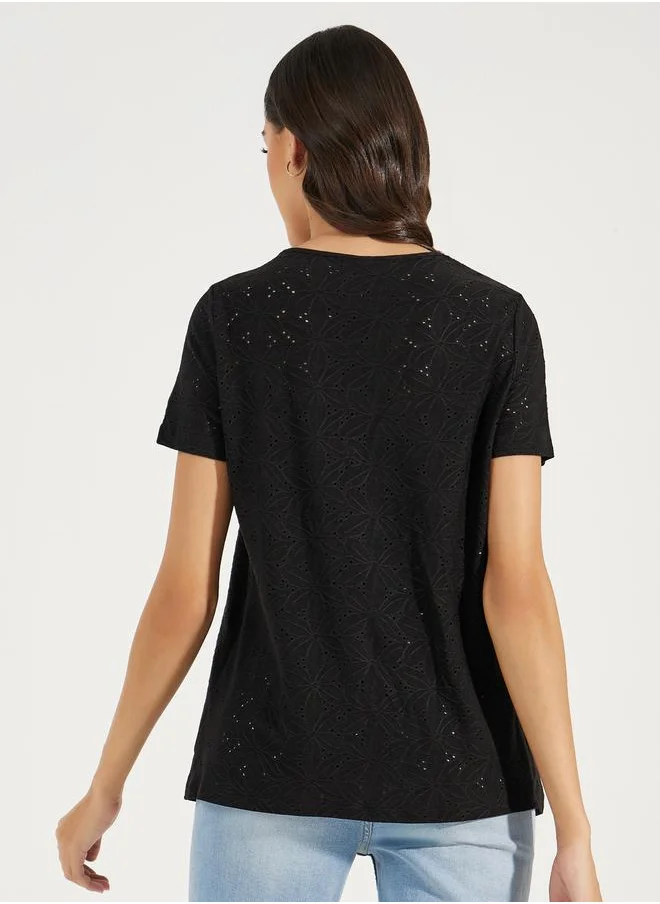 Styli Square Neck Schiffli Textured Top by Styli