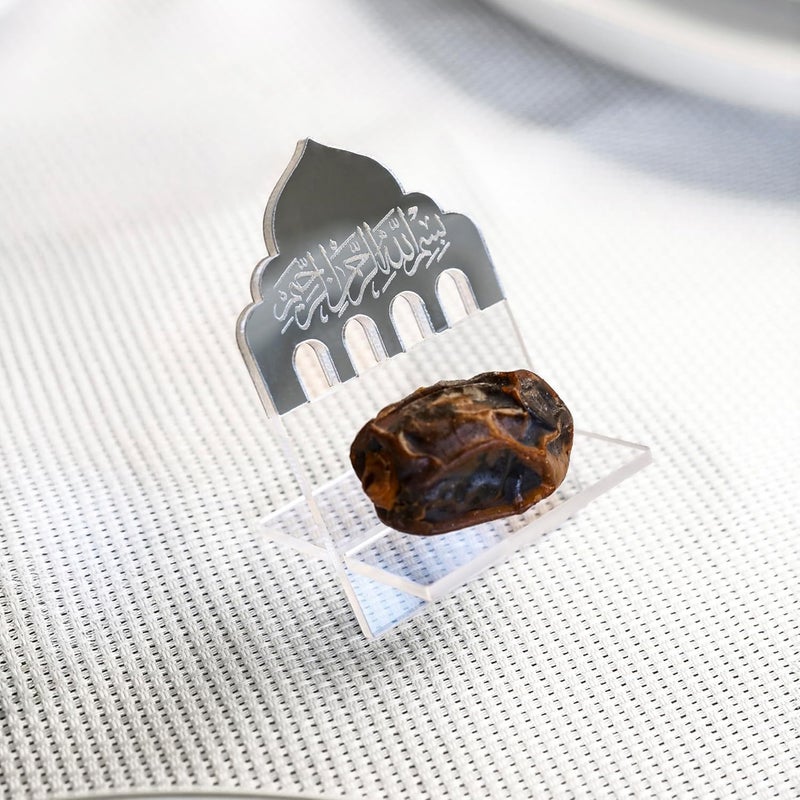 Al Raied ARS® Ramadan Date Holder with Bismillah Islamic Calligraphy - 3 Pcs Silver Dome Design - Image 1