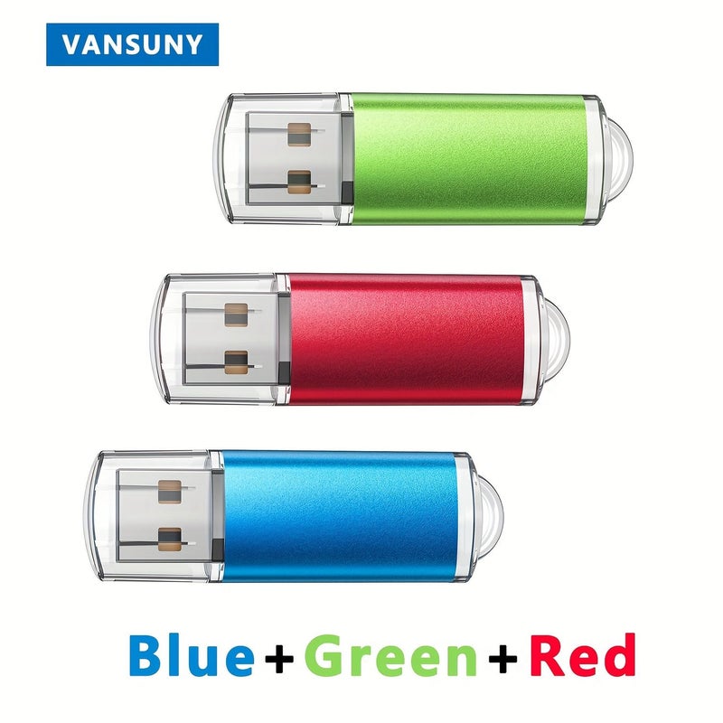 محرك أقراص USB محمول بسعة 64 جيجابايت من نوع USB 2.0، مجموعة مكونة من 3 قطع باللون الأحمر والأخضر والأزرق، عصا ذاكرة على شكل قلم مع مؤشر LED. - Image 5