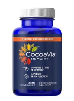 CocoaVia Memory+ Brain Supplement, Clinically Proven Memory and Brain Booster, Plant Based Supplement, Sugar Free, Gluten Free, Vegan, 750 mg Cocoa Flavanols Capsules, 30 Day Supply  - Image 1