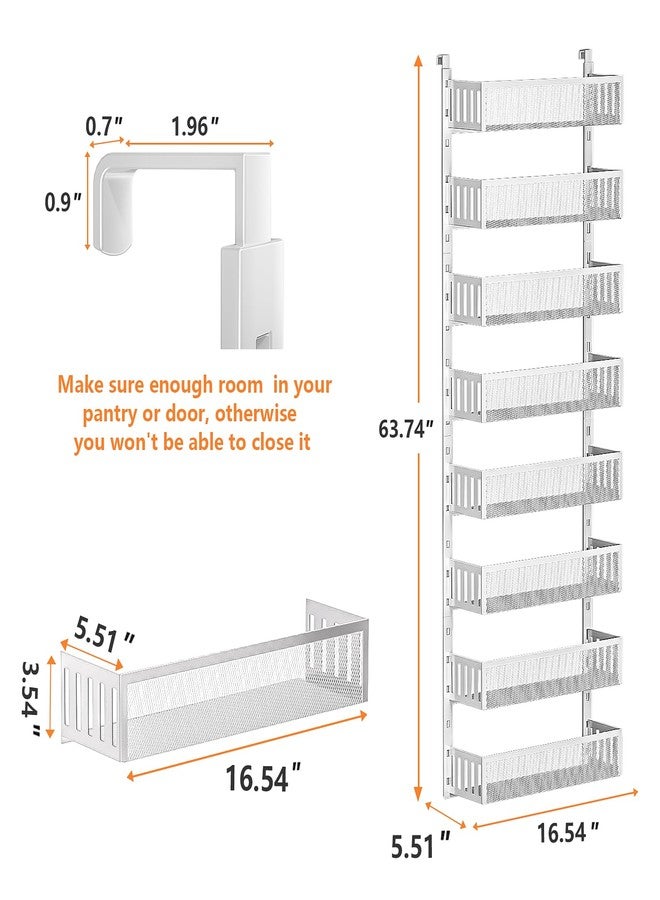 DAOTENGQL 8-Tier Over The Door Pantry Organizer with Mesh Baskets, Adjustable & Stable Hanging Spice Rack for Kitchen, Bathroom, Bedroom, and Baby Essentials Storage (16" W 8-Tiers, White) - Image 2