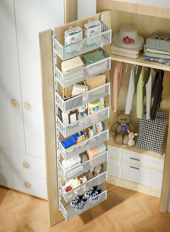 DAOTENGQL 8-Tier Over The Door Pantry Organizer with Mesh Baskets, Adjustable & Stable Hanging Spice Rack for Kitchen, Bathroom, Bedroom, and Baby Essentials Storage (16" W 8-Tiers, White) - Image 3