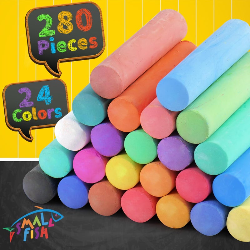 SMALL FISH 280PCS Sidewalk Chalks in 24 Colors: Washable Jumbo Chalk Set for Kids Toddlers, Non-Toxic Dustless Colored Chalk Bulk for Outdoor Art, Party Favors, Painting on Chalkboard Blackboard Playground - Image 2