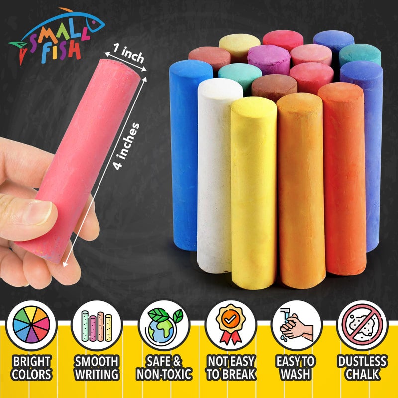 SMALL FISH 280PCS Sidewalk Chalks in 24 Colors: Washable Jumbo Chalk Set for Kids Toddlers, Non-Toxic Dustless Colored Chalk Bulk for Outdoor Art, Party Favors, Painting on Chalkboard Blackboard Playground - Image 3