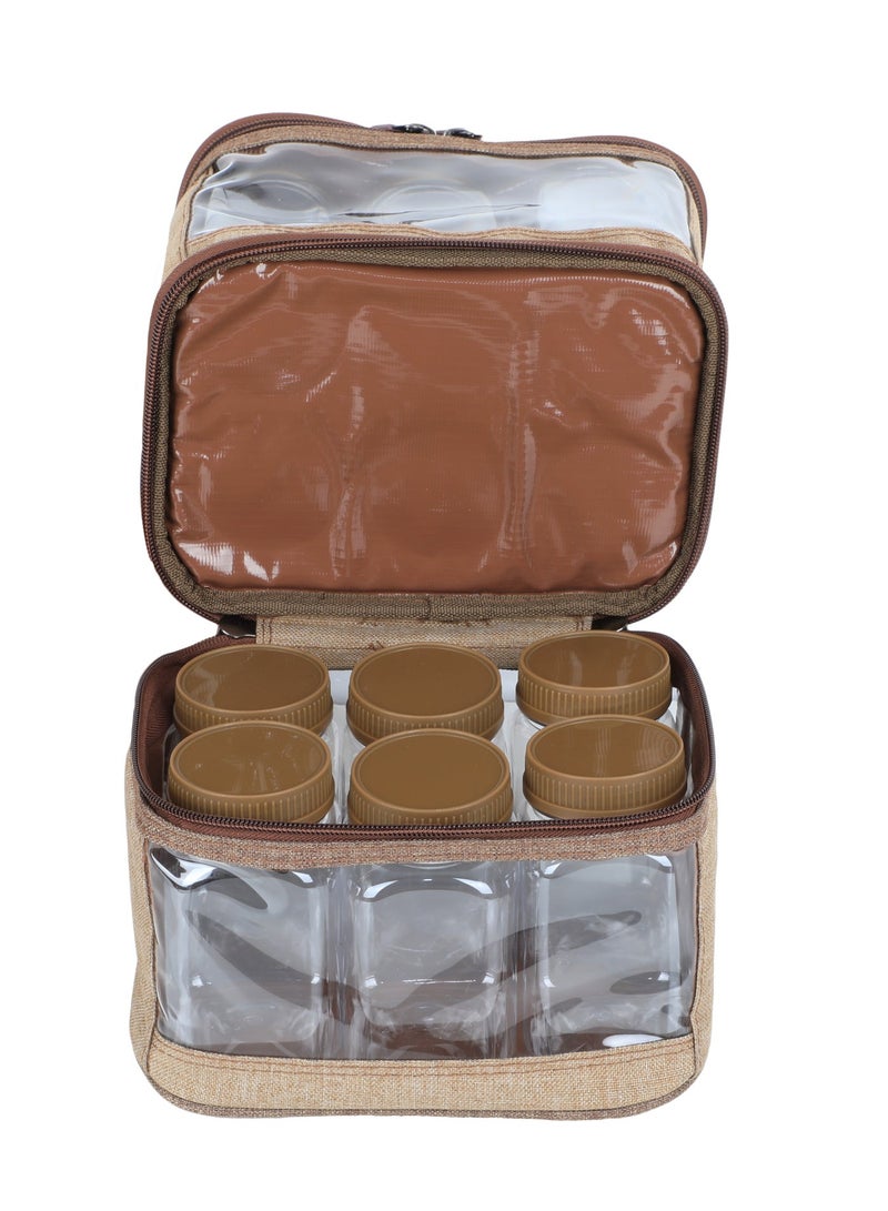 الغافة شنطة علب بهارات، 12 قطعة، سعة 350 مل، لون خشبي - Image 1