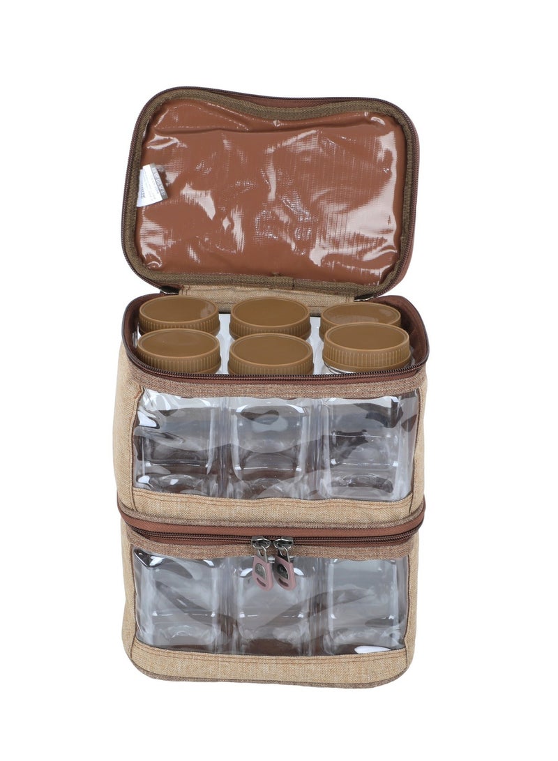 الغافة شنطة علب بهارات، 12 قطعة، سعة 350 مل، لون خشبي - Image 2