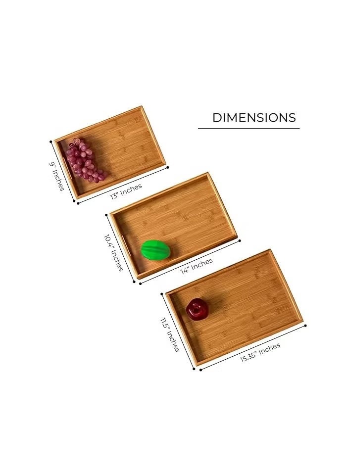 Bamboo Serving Trays - Set of 3 Lightweight Raised Edge Wooden Trays - Image 3
