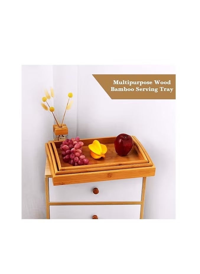Bamboo Serving Trays - Set of 3 Lightweight Raised Edge Wooden Trays - Image 2