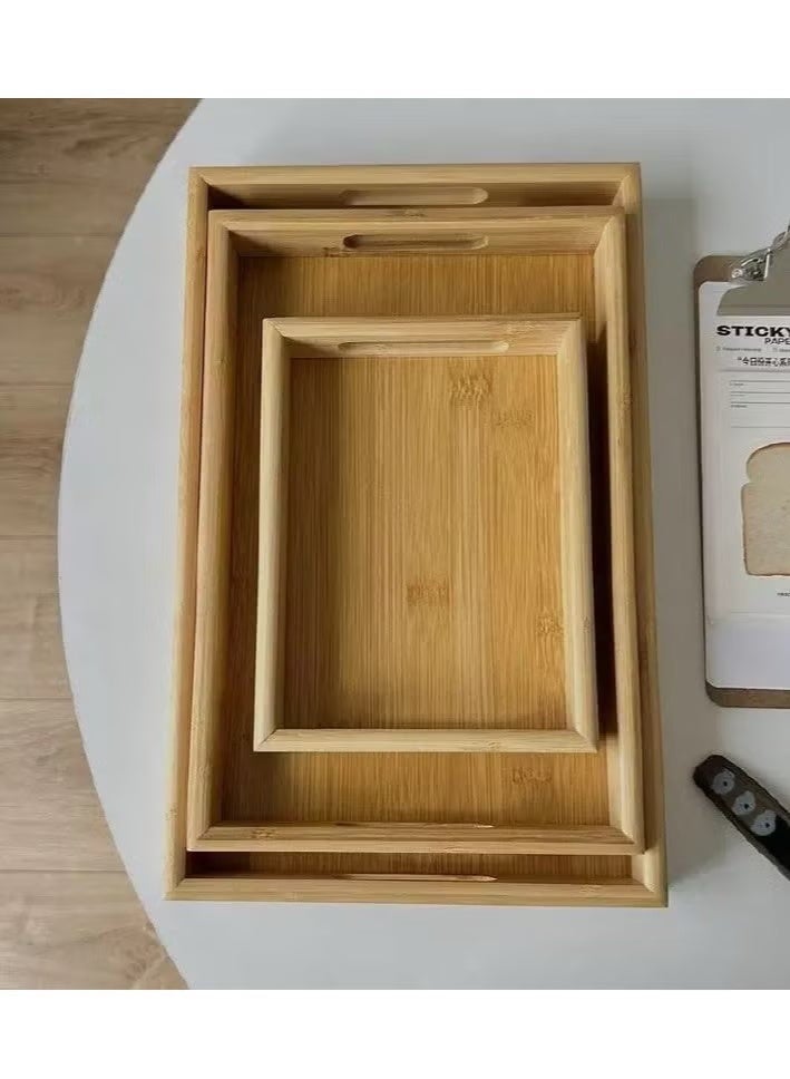 Bamboo Serving Trays - Set of 3 Lightweight Raised Edge Wooden Trays - Image 1