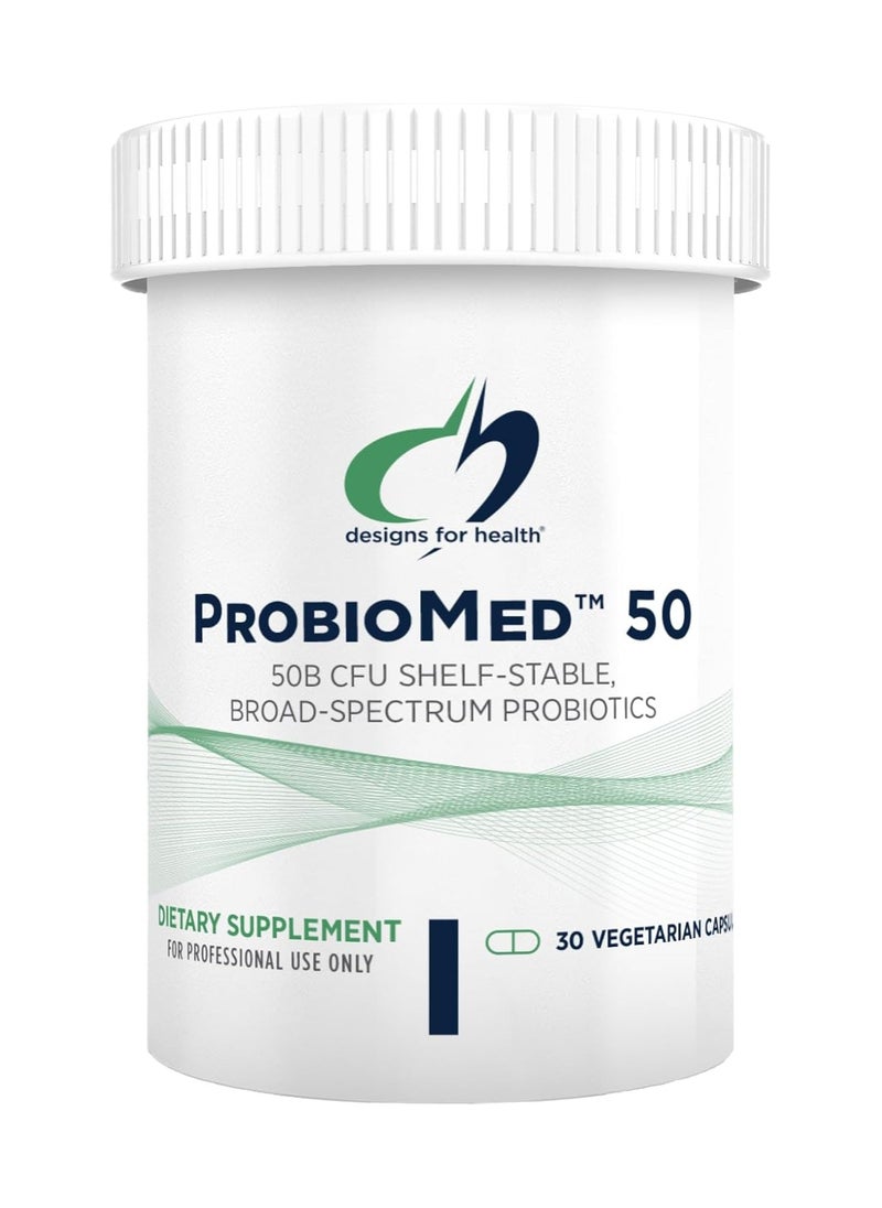 designs for health - ProbioMed 50 - Probiotics for Digestive Health - 10 Strains with Lactobacillus acidophilus Probiotic + Lactobacillus rhamnosus - Gut Health + Immune Support Supplement (30 Caps) - Image 1