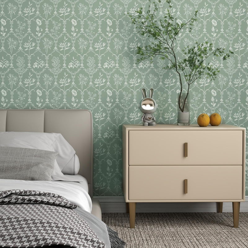 Vinjiasin Vintage Floral Damask Peel and Stick Wallpaper Elegant Wall Paper Self Adhesive Removable Wall Mural for Bedroom, Living Room, Dining Room, Bathroom 17.7"x120" - Image 2