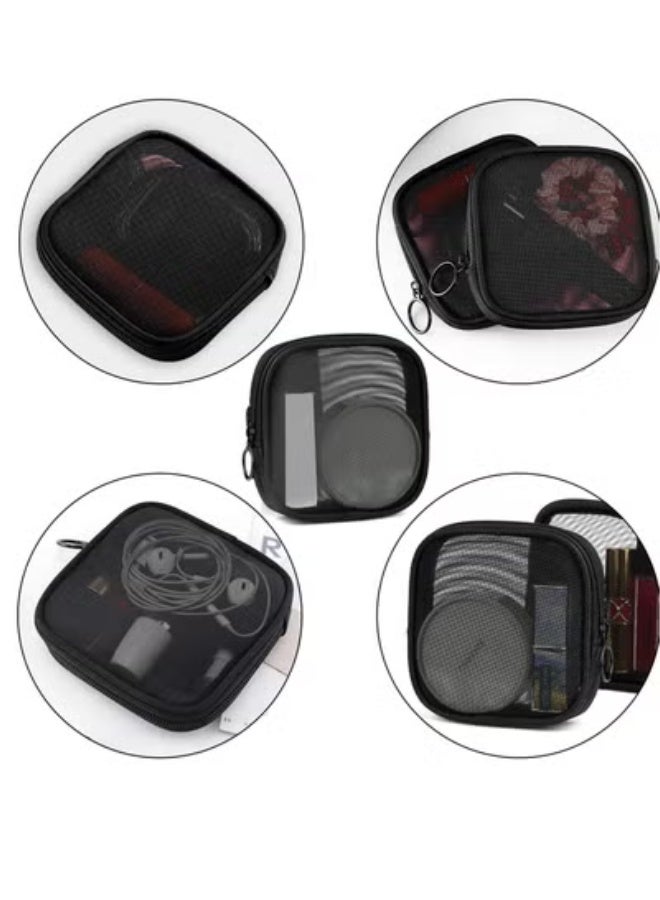 KHAJUL 2-Pack Mini Mesh Makeup Bags, Breathable & Durable Mesh Material, Convenient Travel Cosmetic Organizers, Zipper Closure for Cosmetics and Small Essentials, Black - Image 3