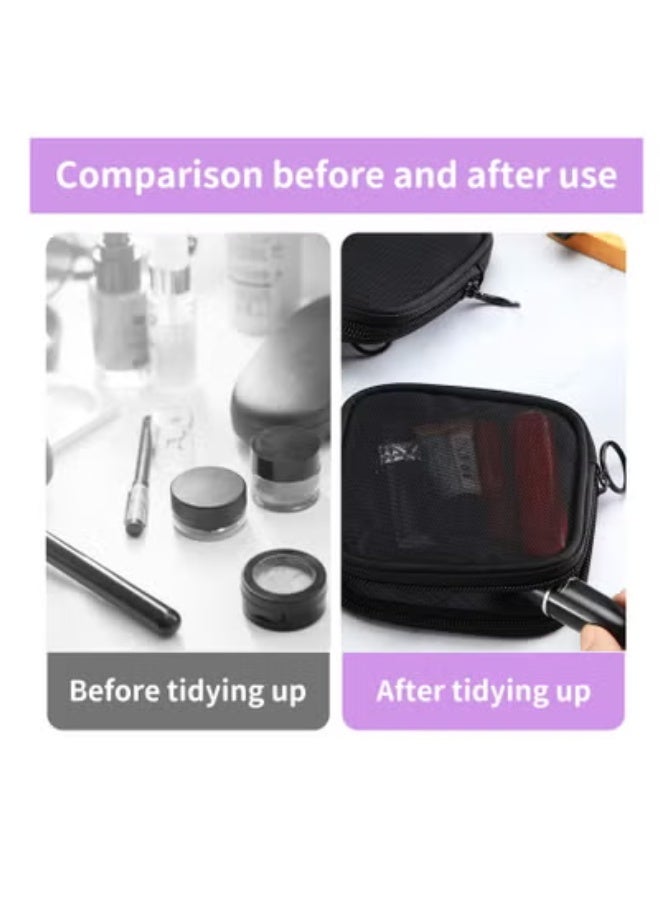 KHAJUL 2-Pack Mini Mesh Makeup Bags, Breathable & Durable Mesh Material, Convenient Travel Cosmetic Organizers, Zipper Closure for Cosmetics and Small Essentials, Black - Image 4