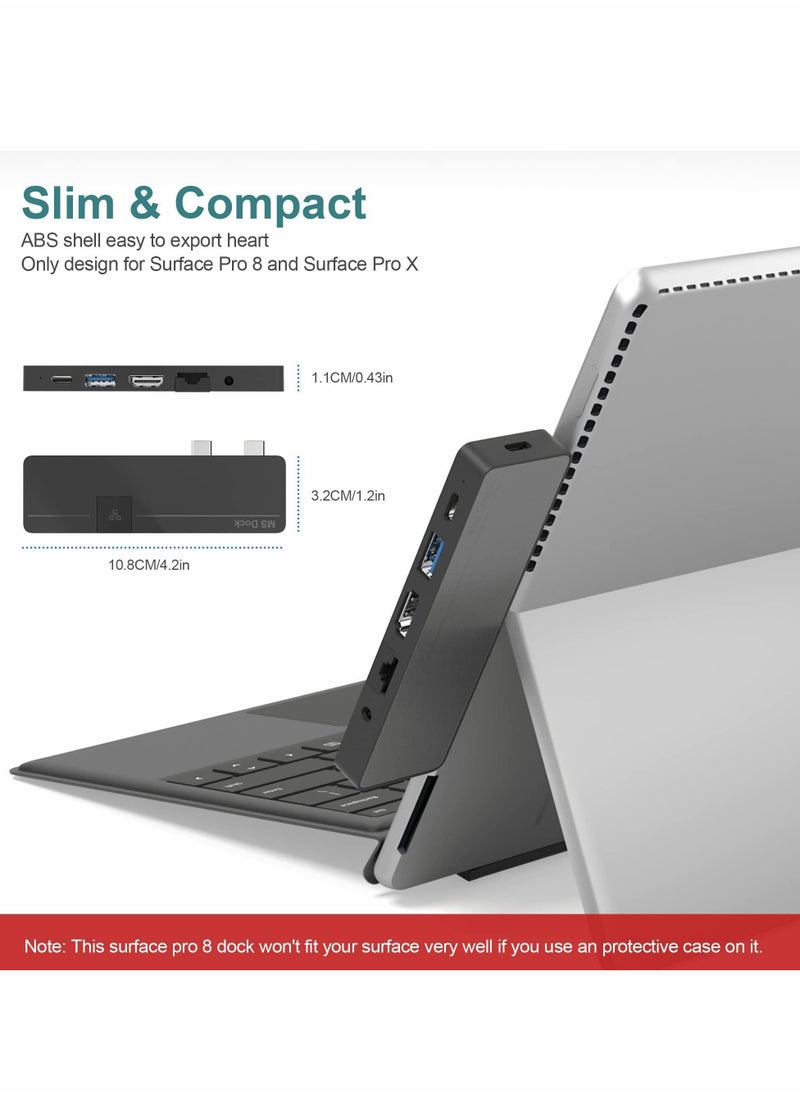 Y&D - Surface Pro 8 Hub Docking Station with 4K HDMI, USB-C Thunerbolt 4 (Display+Data+PD Charging), USB 3.0, C(Data), 100M LAN, Audio, SD+TF Card Slot, Triple Display for Microsoft 8/Pro X - Image 1