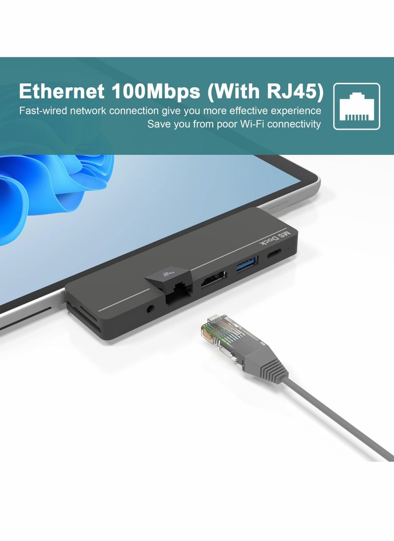 Y&D - Surface Pro 8 Hub Docking Station with 4K HDMI, USB-C Thunerbolt 4 (Display+Data+PD Charging), USB 3.0, C(Data), 100M LAN, Audio, SD+TF Card Slot, Triple Display for Microsoft 8/Pro X - Image 1
