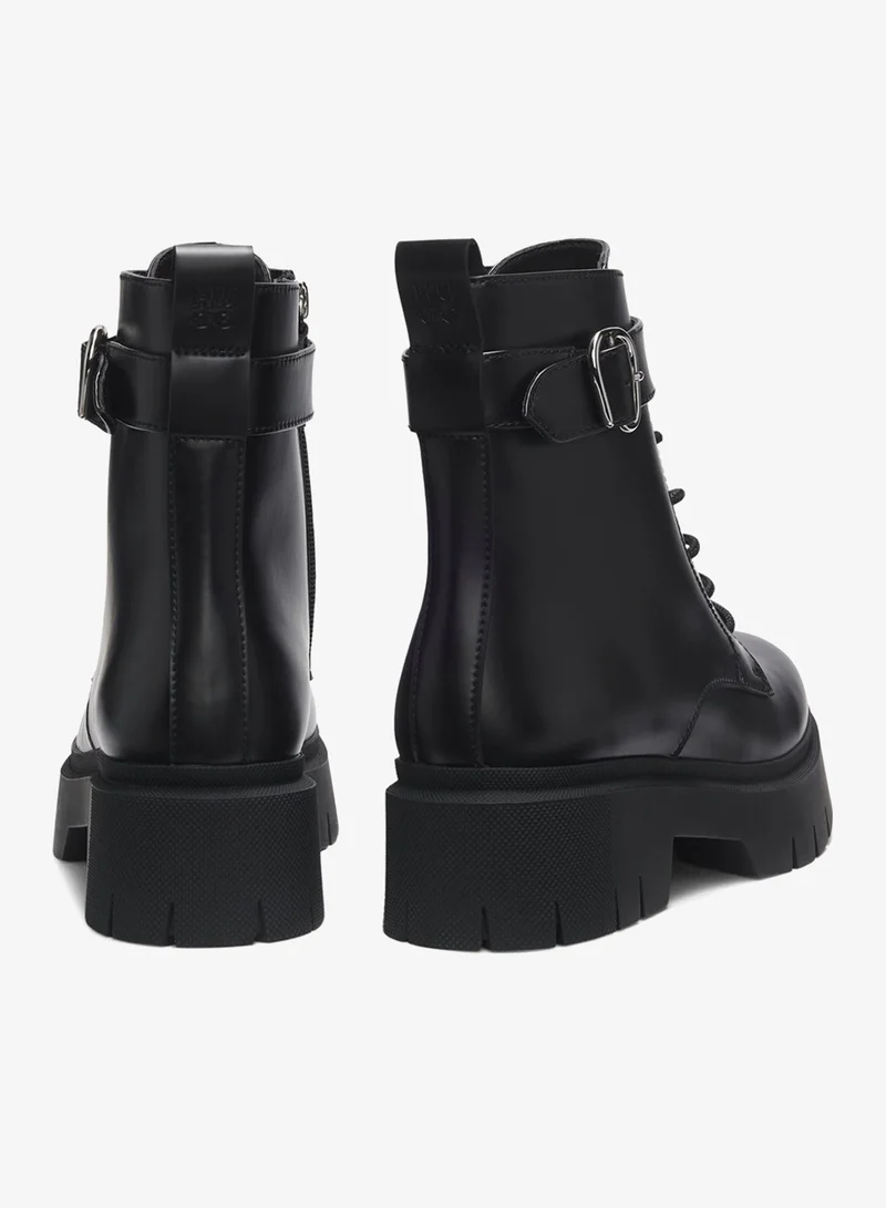 HUGO Faux-leather boots with buckled strap