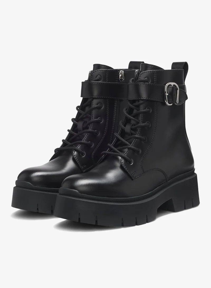 HUGO Faux-leather boots with buckled strap