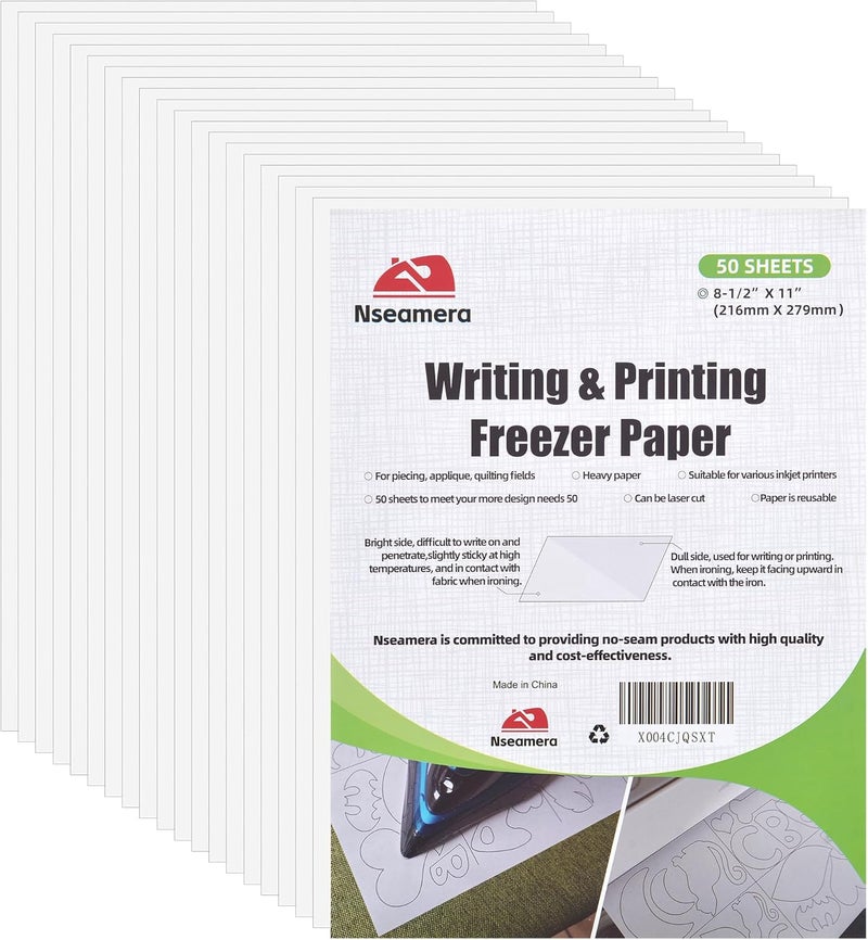 Nseamera Heavy Duty Freezer Paper Sheets for Quilting, Applique & Piecing - 8.5x11 Inches, 50 Sheets - Printable, Laser Cuttable Freezer Paper for Quilters - Image 1