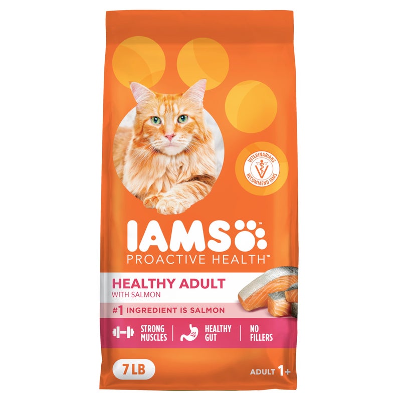 IAMS Proactive Health Adult Healthy Dry Cat Food with Real Salmon, 7 lb. Bag - Image 1